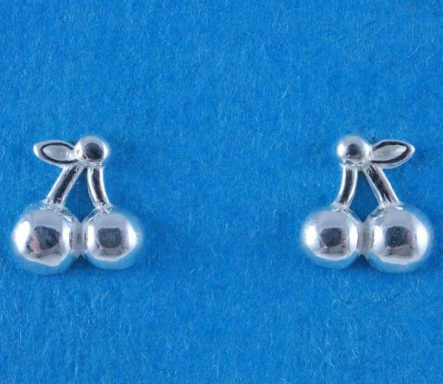 Silver Cherry Stud Earrings