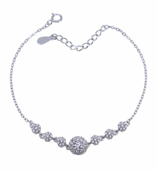 Rhodium plated sterling Silver bracelet with Clear cubic zirconia stones.
