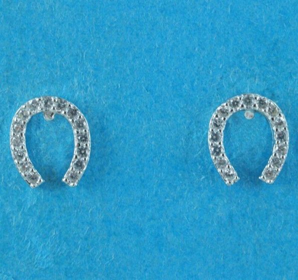 Silver Clear CZ Lucky Horseshoe Stud Earrings (£2.80 Each)