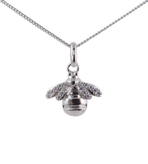 Silver Clear CZ Bee Pendant 