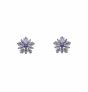 Rhodium plated sterling Silver stud earrings with Clear and Amethyst cubic zirconia stones.

