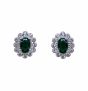 Rhodium plated sterling Silver stud earrings with Clear and Emerald cubic zirconia stones.
