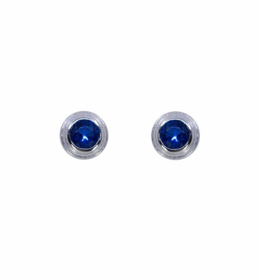 Rhodium plated sterling Silver stud earrings with Blue topaz cubic zirconia stones.
