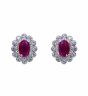 Rhodium plated sterling Silver stud earrings with Clear and Fuchsia cubic zirconia stones.
