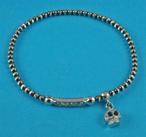 Silver Skull & CZ Stretch Bracelet