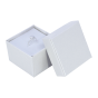 White pearlised leatherette card ring box with a White velvet covered foam insert.
