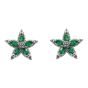 Rhodium plated sterling Silver flower stud earrings with Clear and Emerald cubic zirconia stones.