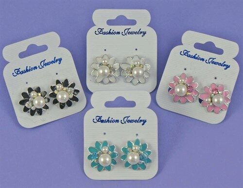 Enamel & Pearl Flower Stud Earrings (£1 Each)