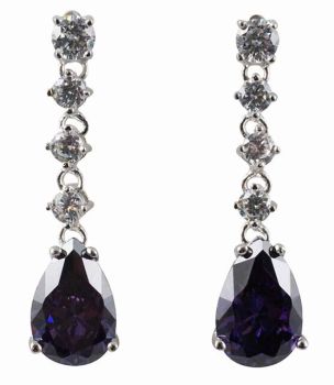 Silver Clear & Amethyst CZ Drop Earrings