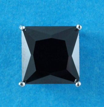 Gents Silver Black CZ Square CZ Stud Earring 