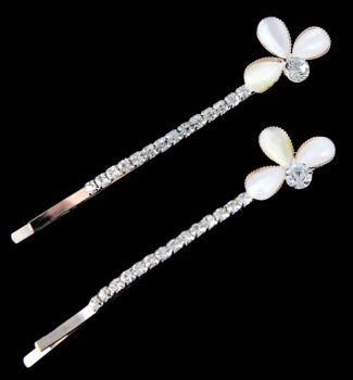 Diamante & Cat-Eye Flower Hair Slides (£1.00 Per Card; 50p Per Slide)