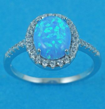 Silver Clear CZ & Blue Opal Oval Ring (£11.50 Each)