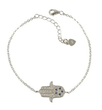Silver Clear & Sapphire CZ Hamsa Hand Bracelet