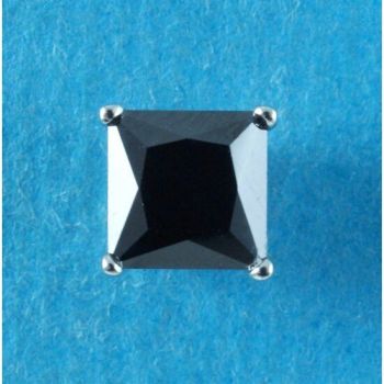 Gents Silver Black CZ Square Stud Earring