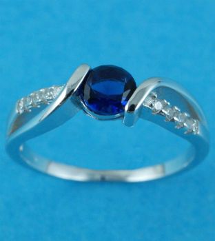 Silver Clear & Sapphire CZ Ring