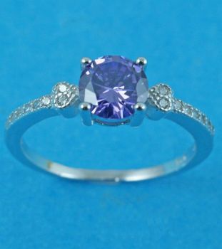Silver Clear & Amethyst CZ Ring