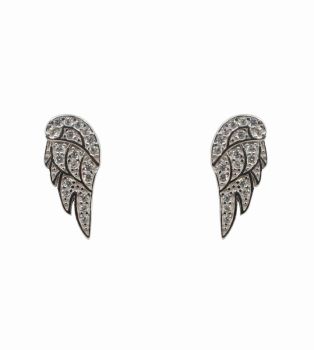 Silver Clear CZ Wing Stud Earrings 