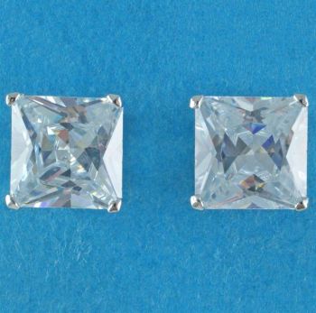 Silver Clear CZ Square Stud Earrings