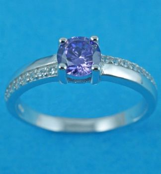 Silver Clear & Amethyst CZ Ring