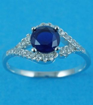 Silver Clear & Sapphire CZ Ring