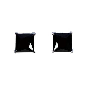 Silver Black Square CZ Stud Earrings