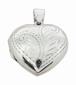 Silver Engraved Heart Locket