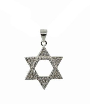 Silver Clear CZ Star Of David Pendant