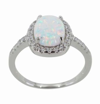 Silver Clear CZ & White Opal Oval Ring (£11.50 Each)