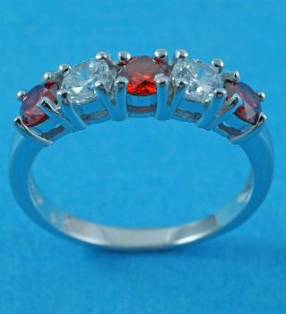 Silver Clear & Garnet CZ Ring