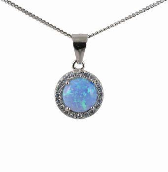 Silver Clear CZ & Blue Opal Pendant