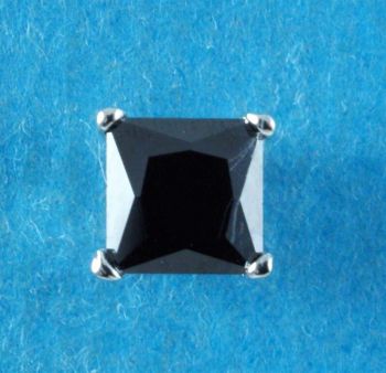 Gents Silver Black CZ Square Stud Earring