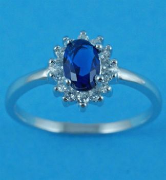 Silver Clear & Sapphire CZ Ring