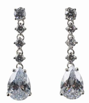 Silver Clear CZ Drop Earrings