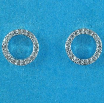 Silver Clear CZ Circle Stud Earrings 