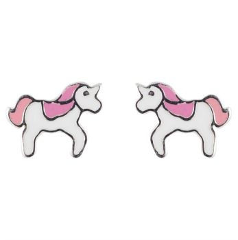 Silver Enamelled Unicorn Stud Earrings 