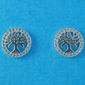 Silver Clear CZ Tree Stud Earrings