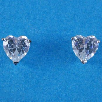 Silver Clear CZ Heart Stud Earrings