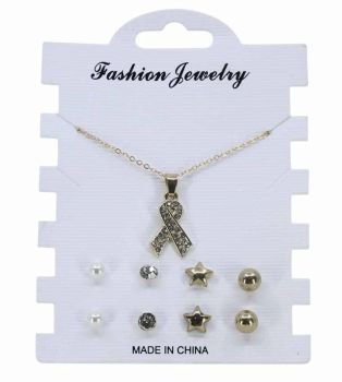 Diamante Pendant & Pierced Stud Earring Set
