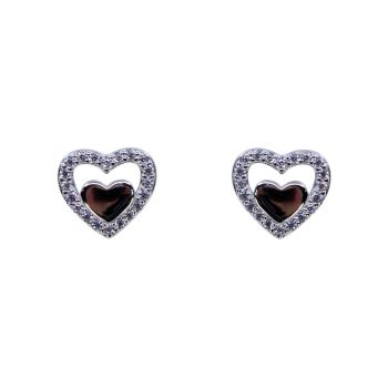 Silver Clear CZ Heart Stud Earrings 