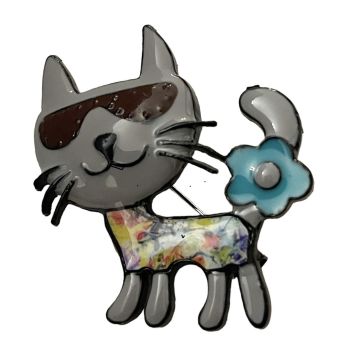 Ladies Hand Painted Enamel Cat Brooch 