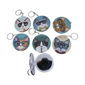 Double Sided  Cat Compact Mirror On Keyring