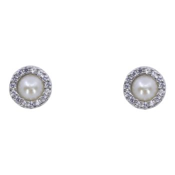 Silver Clear CZ & Pearl CZ Stud Earrings 