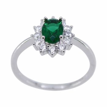 Silver Clear & Emerald CZ Ring (£9.95 Each)
