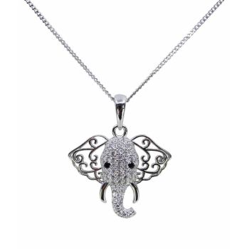 Silver Clear & Jet CZ Elephant Pendant (£14.95 Each)