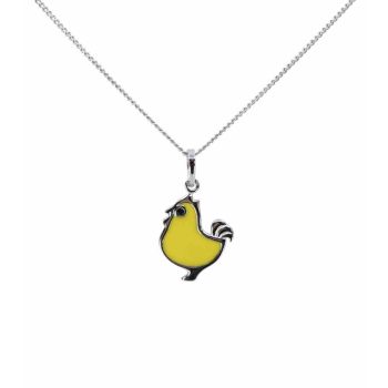 Silver Jet CZ & Yellow Enamelled Chick Pendant (£4.40 Each)