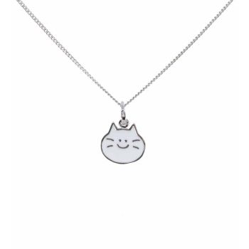 Silver White Enamelled Cat Pendant (£8.80  Each)