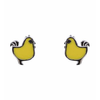 Silver Jet CZ & Yellow Enamelled Chick Stud Earrings (£4.50 per pair)