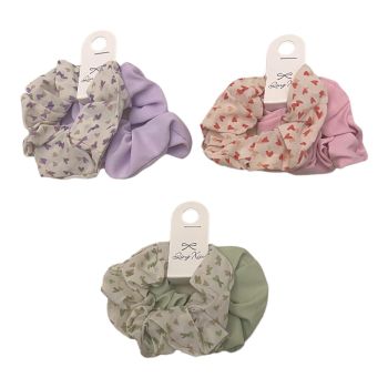 Summer Plain And Heart print Summer Scrunchies Two On a Card -(£0.60 Per Pair )