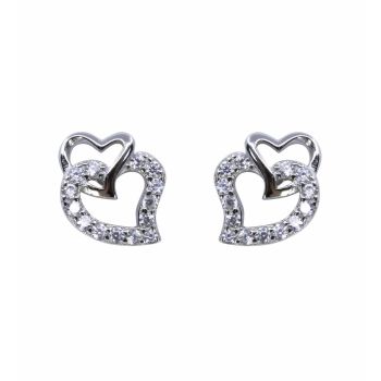 Silver Clear CZ Heart Stud Earrings