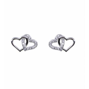 Silver Clear CZ Heart Stud Earrings 